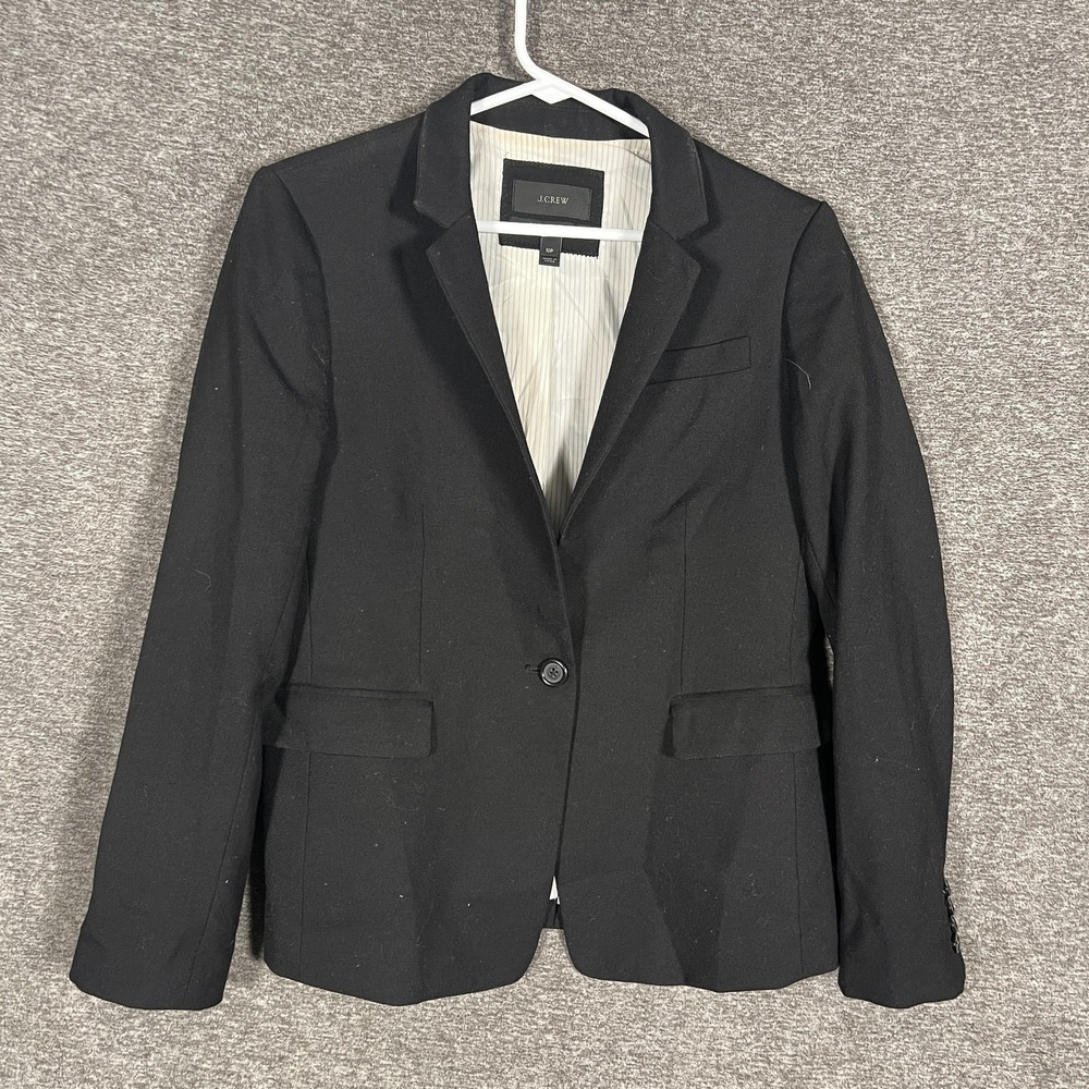 J Crew Regent Blazer Womens 10P Black Wool‎ Blend Stretch Lined Office Jacket